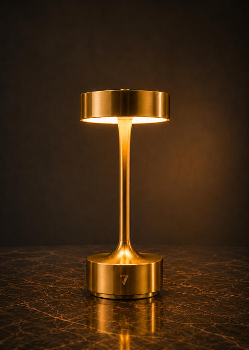 Tischlampe Gold Luxus LED Akku-Tischlampe für Bar Restaurant Hotel Café Lounge Gastronomie Designleuchte Premium Tischleuchte Kabellos Dimmbar Warmweiß Metall Messingoptik Exklusive Ambientebeleuchtung